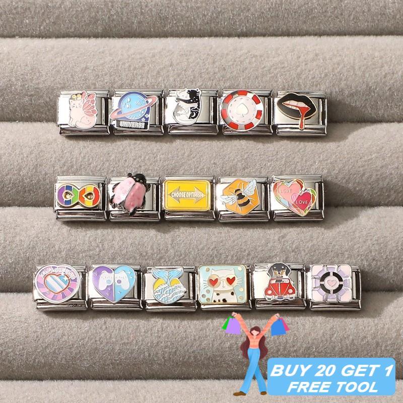 Cartoon Pet Charm Teddy Cat Shiba Inu Italian Charm Links Fit 9mm Bracelet Stainless Steel Diy Jewel
