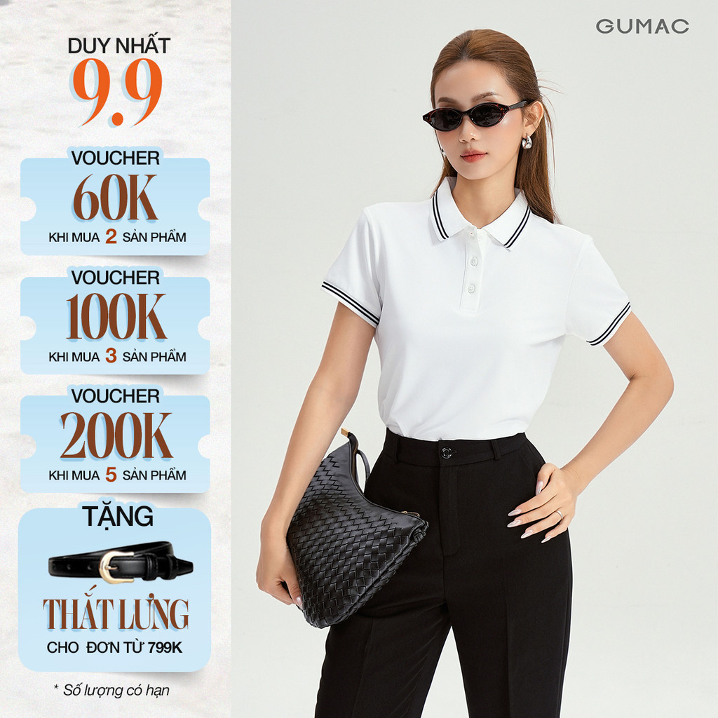 [NHẬP MÃ AFFMDW9 GIẢM 60K] Áo Polo Nữ GUMAC Áo Thun Cá Sấu Cổ Phối Viền Co Giãn Thanh Lịch Công Sở, 