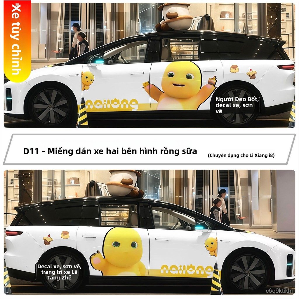 Decal dán xe Li Auto i6 i8 Mega hoạt hình rồng sữa dễ thương cho L9 L8 L7 L6, trang trí xe bền đẹp, 