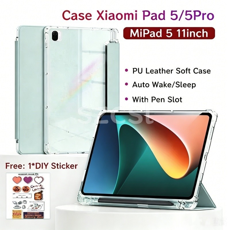 Dành Cho Xiaomi Pad 5 / 5Pro 11inch Vỏ Bảo Vệ Có Bút Chì Trong Suốt Mặt Sau Vỏ Nam Châm Tự Động Đánh Thức Bao