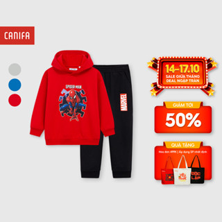 Bộ quần áo bé trai CANIFA áo dài tay có mũ quần dài, in hình Avenger 2ST24W004