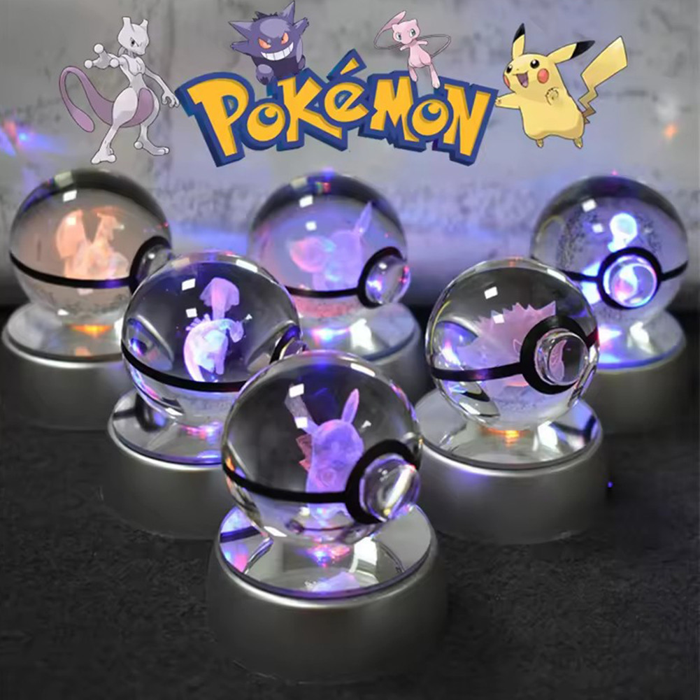 Sưu Tập Pokémon Pha Lê Bóng Trang Trí Anime Quạt Quà Tặng 3D Bên Trong Khắc Pha Lê Pokemon Kính Quả 
