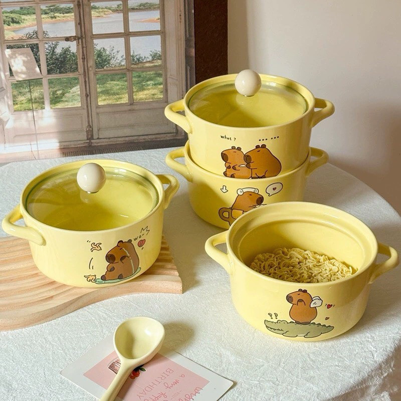 Set bát Sứ Kèm Thìa Gấu Capybara Siêu Xinh