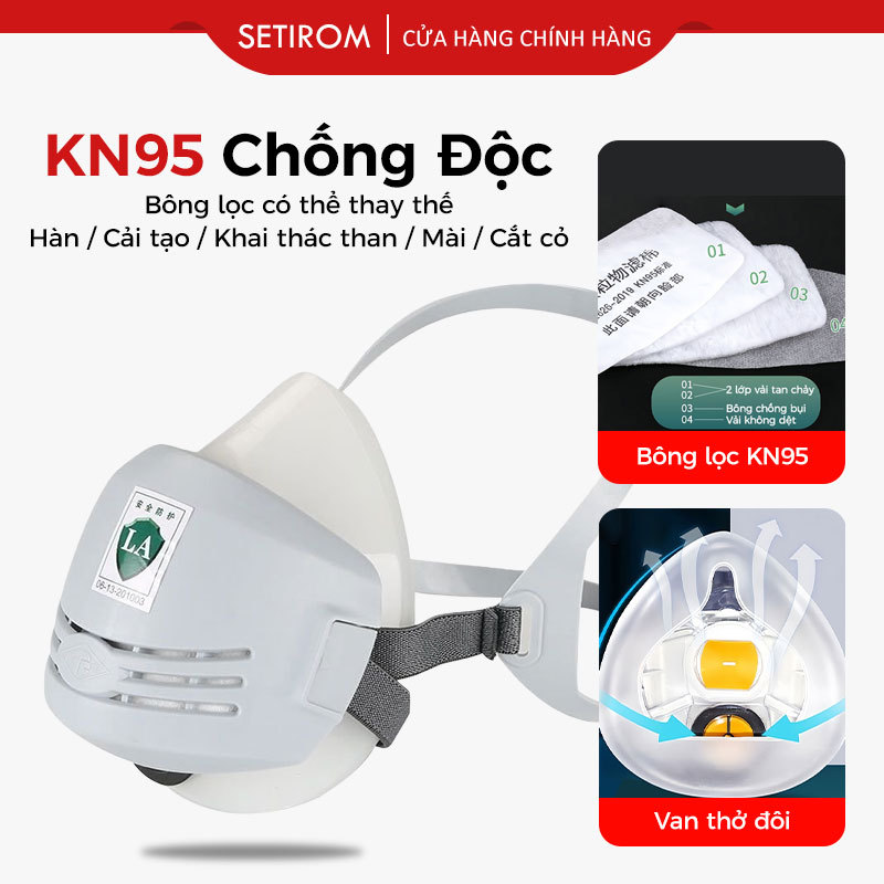KN95 Khẩu trang chống độc Mặt nạ chống bụi Khẩu Trang phun sơn hóa, phòng khói bụi silicone siêu mềm