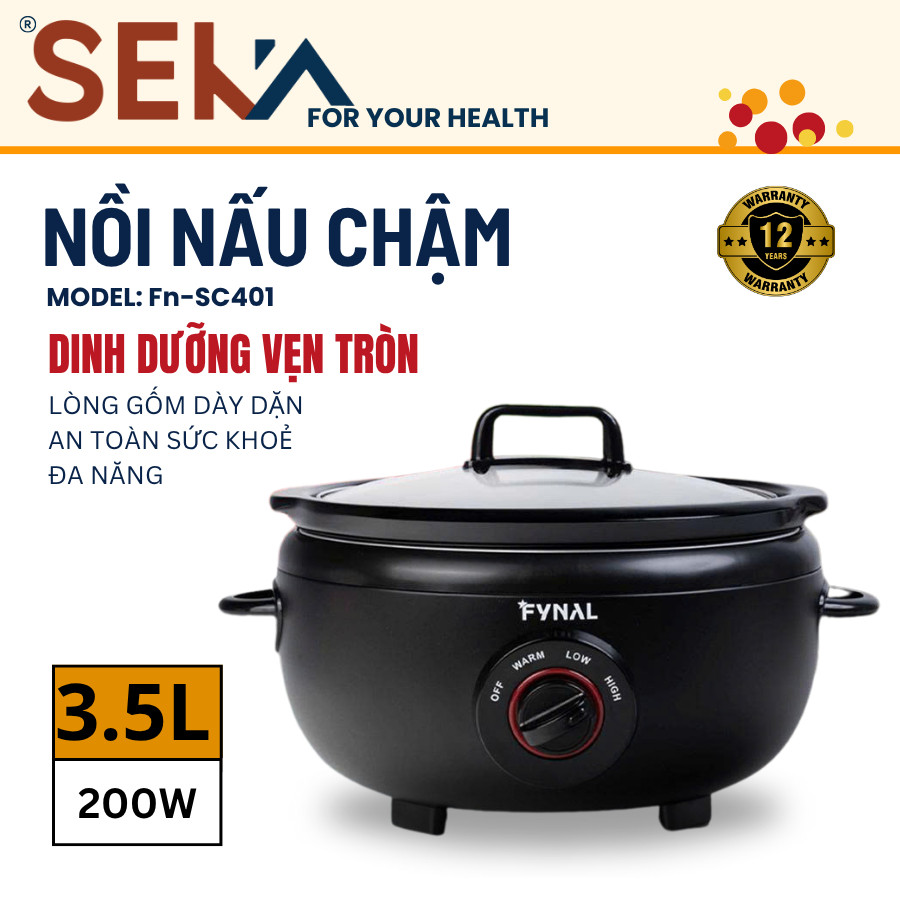 Nồi nấu chậm Fynal Fn-SC401 công suất 200W dung tích 3.5L  hầm chậm,nấu cháo, kho cá,