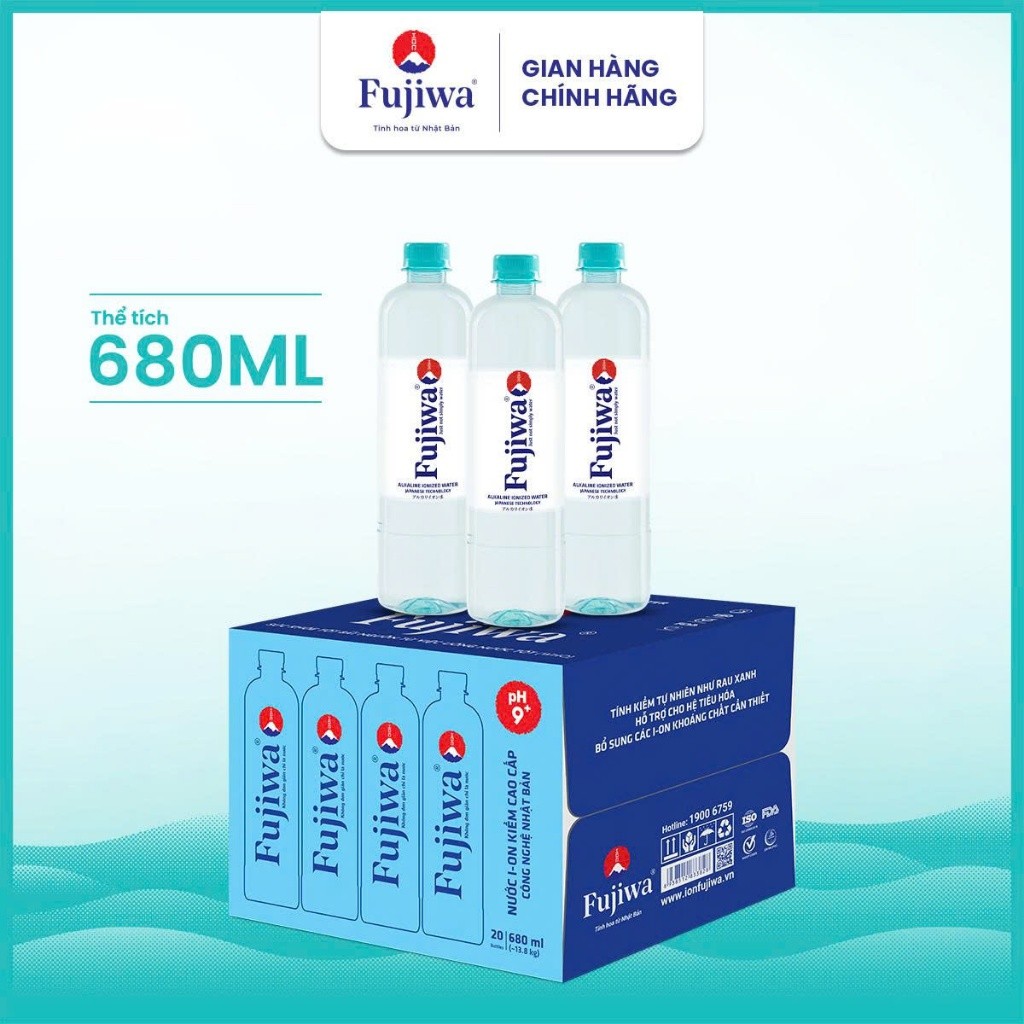 [Giao Hỏa Tốc Hà Nội] Nước Ion Kiềm Fujiwa 680ml -Thùng 20 Chai Chính Hãng Cân Bằng pH Chống Lão Hóa