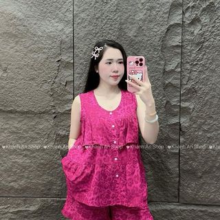  KA124- Đồ Bộ Tole Lanh Nữ  Mặc Nhà Áo Sát Cánh Tầng Quần Đùi Size 40-80kg Hoạ Tiết Hoa Nhiều Hình 