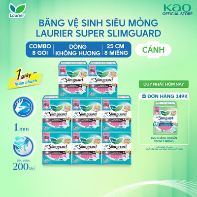 [Combo tiết kiệm] Combo 8 gói BVS Laurier siêu mỏng bảo vệ 1mm 25cm 8 miếng