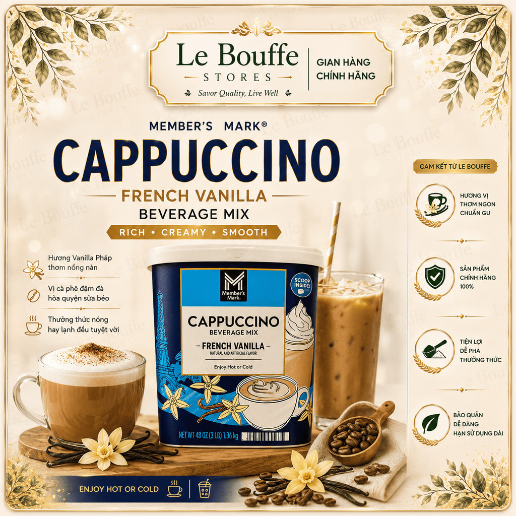 ☕️🍵🌿🧁 BỘT PHA CÀ PHÊ CAPPUCCINO VỊ VANI CỦA MỸ MEMBER’S MARK CAPPUCCINO BEVERAGE MIX FRENCH VANILLA 