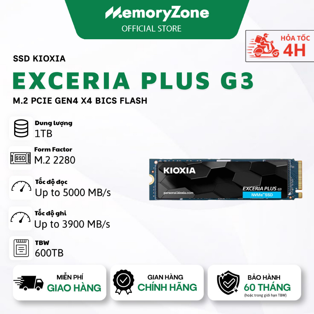 Ổ cứng SSD Kioxia (TOSHIBA) Exceria Plus G3 1TB M.2 PCIe Gen4 x4 BiCS FLASH - Bảo hành 60 tháng
