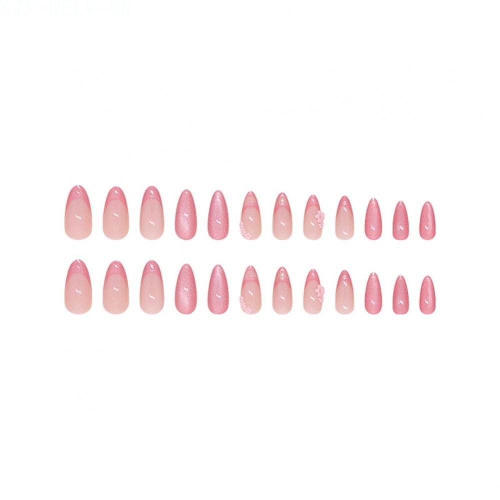 {WELV}FOR french  Cat Eye Press On Nails Almond Shape Fake Nails 24pcs Glue On Nail
