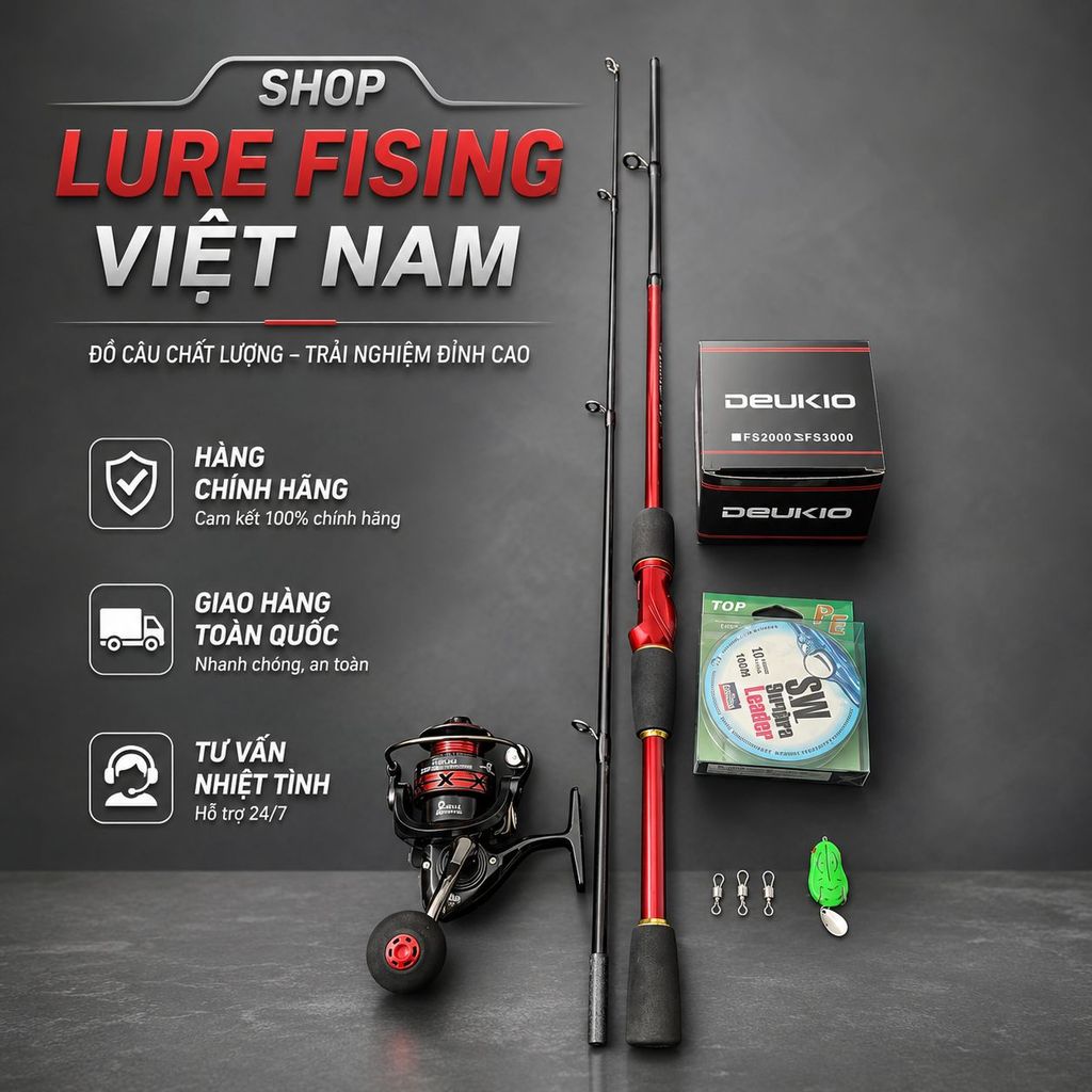 Combo Cần Lure Hỏa Thần Giá Rẻ – Máy FS3000, Dây PE, Nhái Hơi, Khóa Link