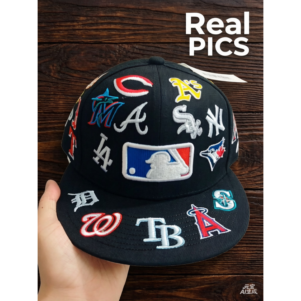Kỷ nguyên mới 59Fifty MLB All Over Team Logo Mũ trang bị màu đen, NFL, NBA Mũ bóng chày đính đầy đủ 