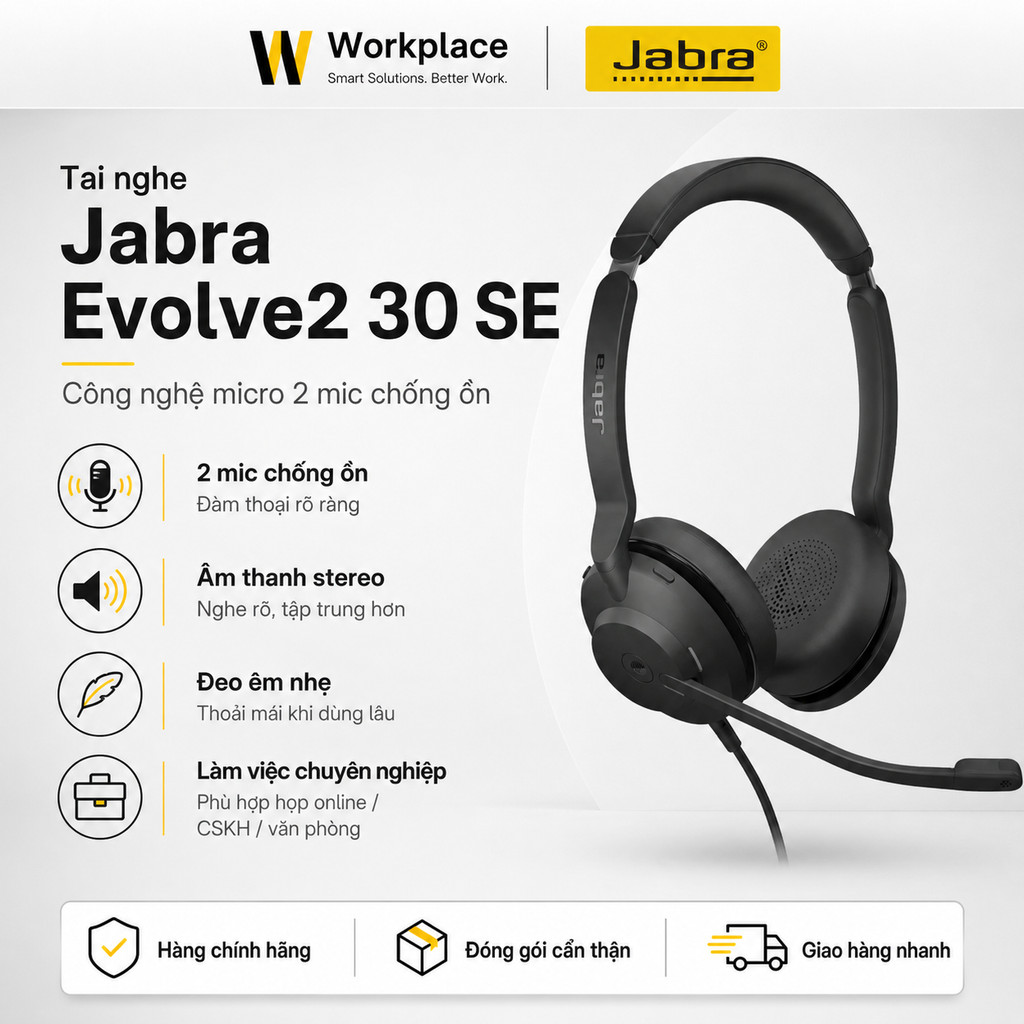 🎧 [CHÍNH HÃNG] Tai Nghe Jabra Evolve2 30 SE- Công nghệ micro 2 mic chống ồn