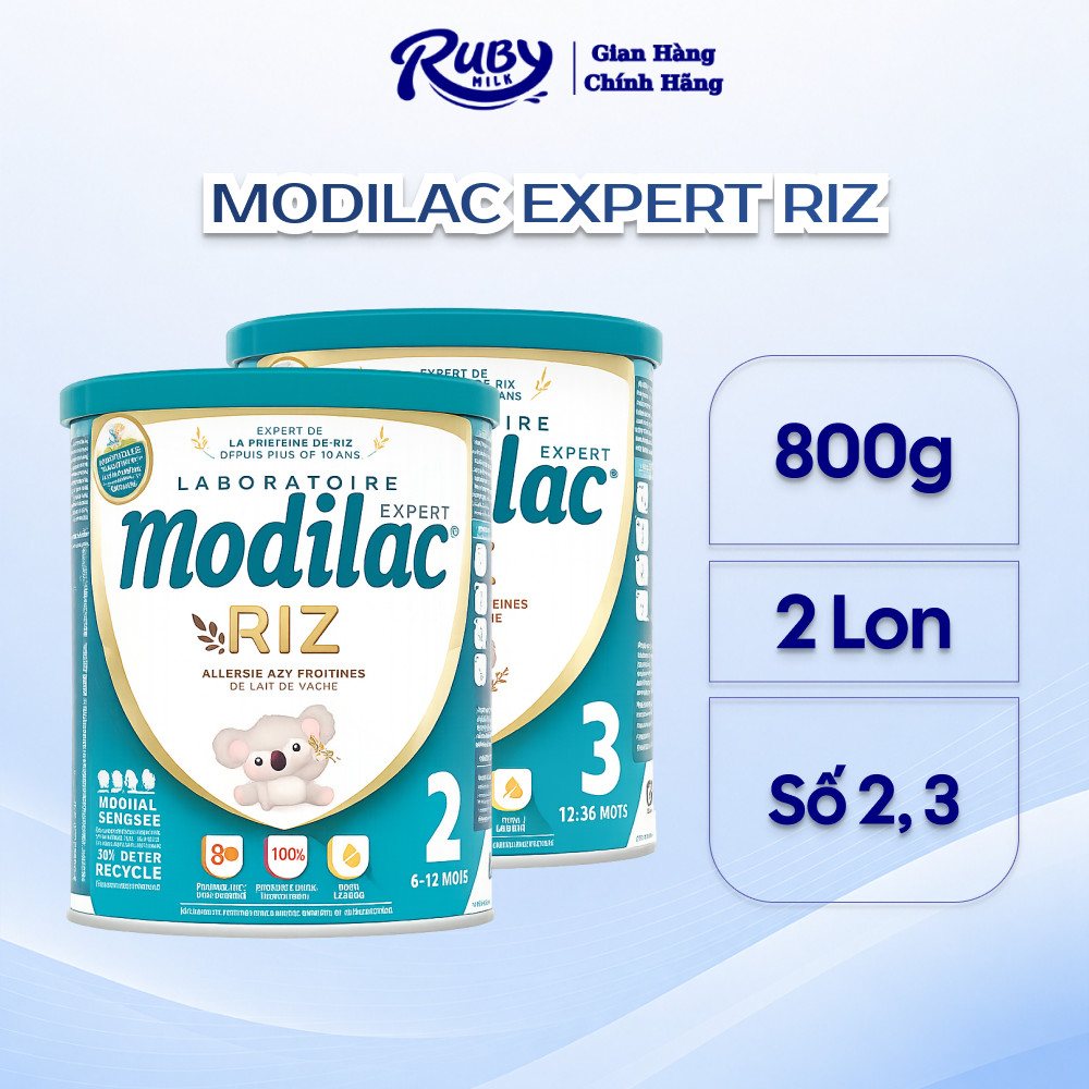 Combo 2 Lon | Sữa Bột Công Thức Modilac Expert Riz [2, 3] 800g | Cho Bé Từ 0-36 Tháng