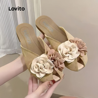 Lovito Kỳ nghỉ Dép bệt nữ đi biển màu trắng thoáng mát viền bèo dáng nổi bật LFA112052