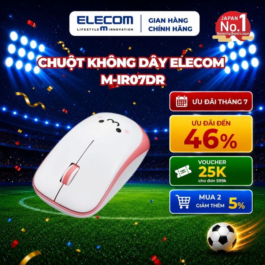 Chuột không dây Elecom M-IR07DR, Siêu dễ thương, IR Led, Pin gần 2.5 năm, bảo hành 12 Tháng