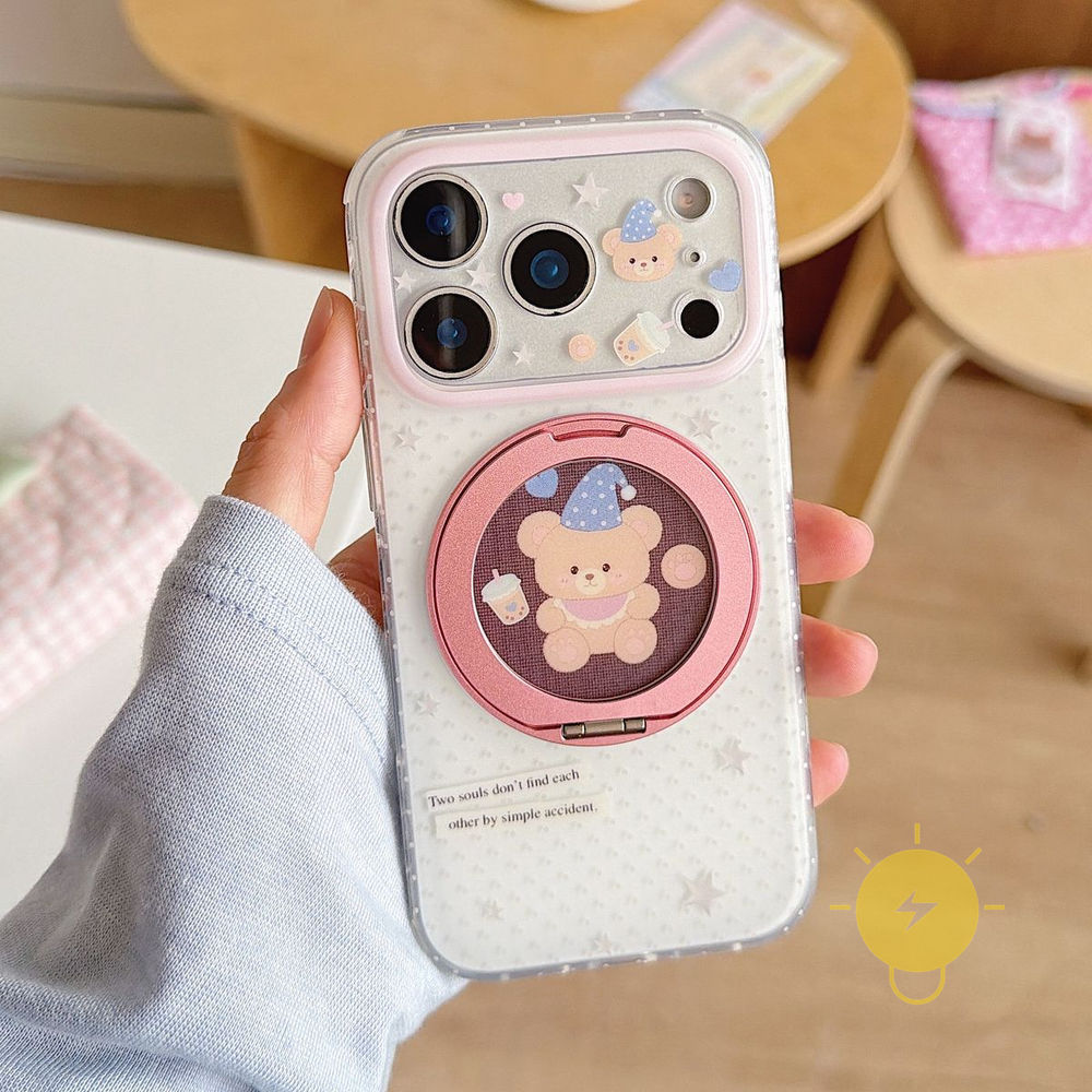 Phone Case For iPhone 17 Pro Max 16 15 TPU Bear Polka Dot Milk Tea Polka Dot Milk Tea Rotate Aesthet