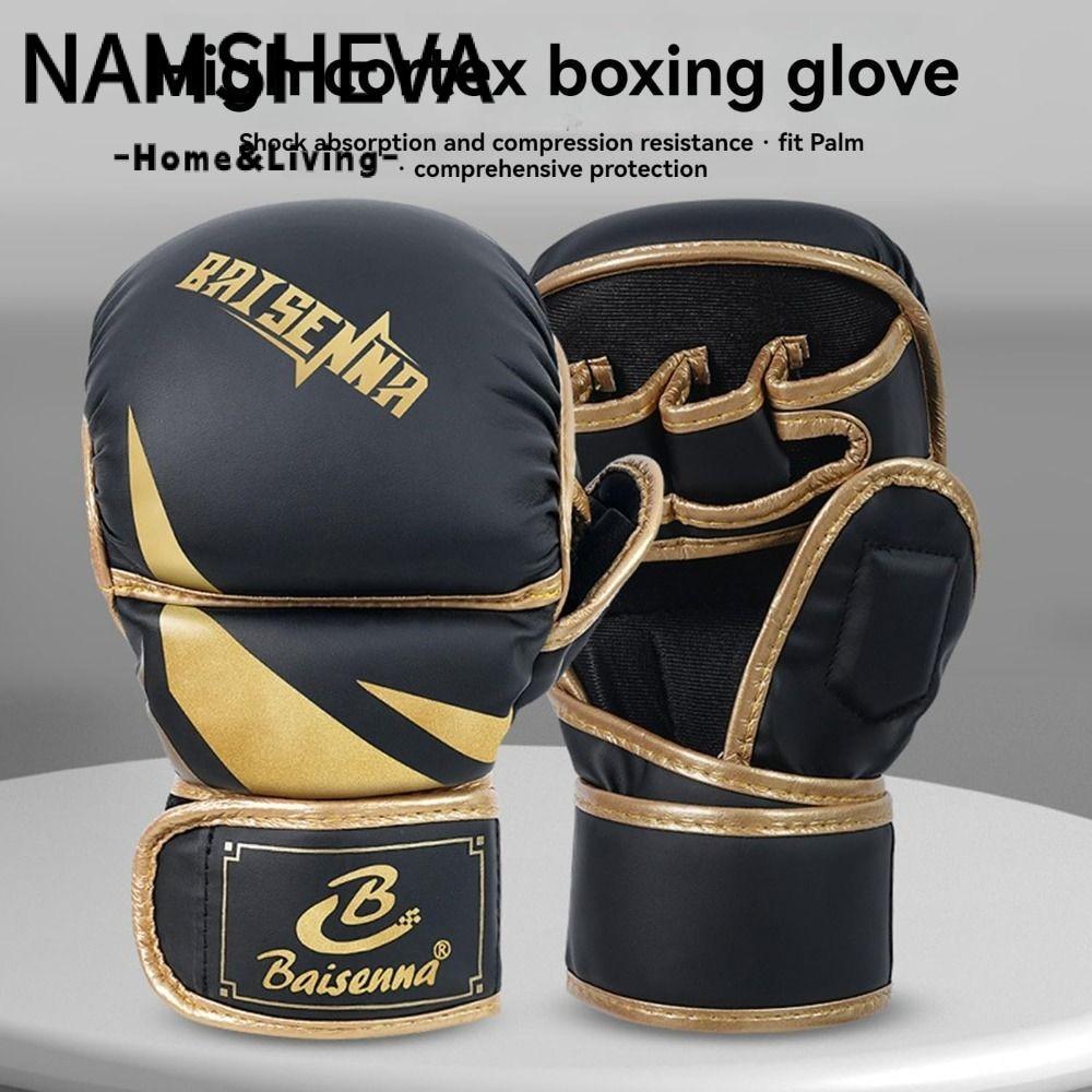 Găng tay đấm bốc NAMSHEVA dành cho người lớn, Găng tay MMA bằng da PU xốp mật độ cao, Hỗ trợ cổ tay 