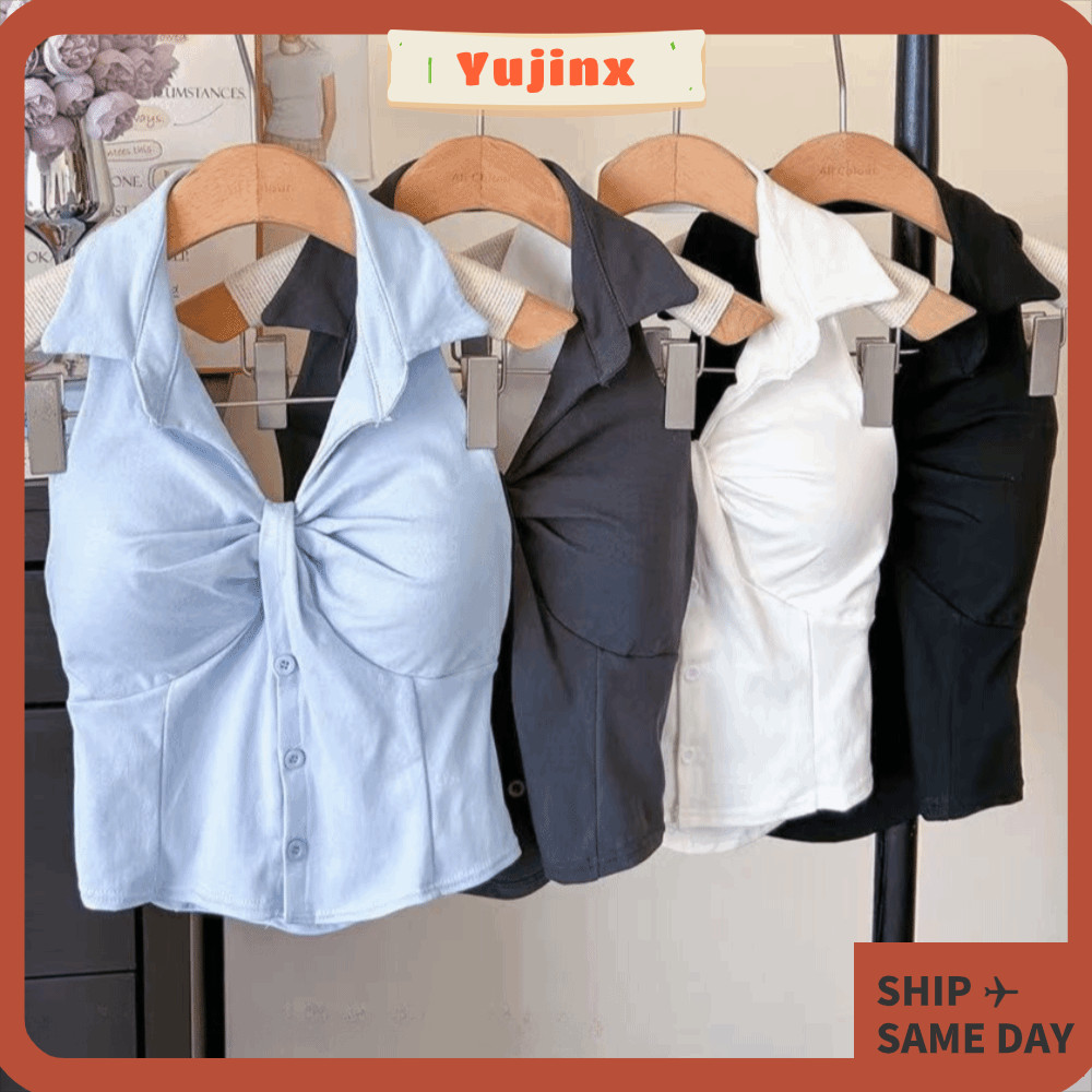 YUJINX Twist Neck Tank Top, Cotton Front Twist Collar Áo không tay, Hợp thời trang Slim Fit Cut Casu