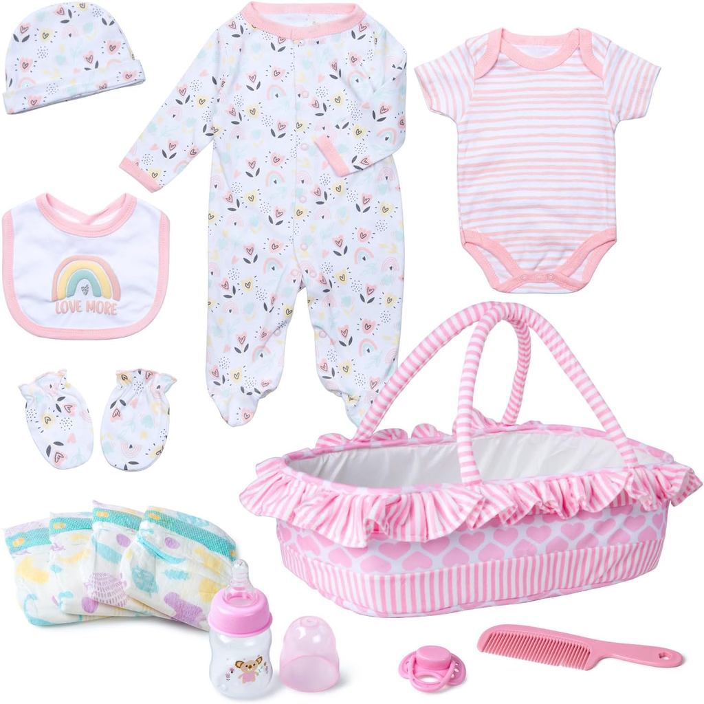 Bộ 13 Phụ Kiện Búp Bê Cho Bé Gái 17-22 Inch Búp Bê Bé Gái, Quần Áo Búp Bê Bé Sơ Sinh Có Trái Tim Bas