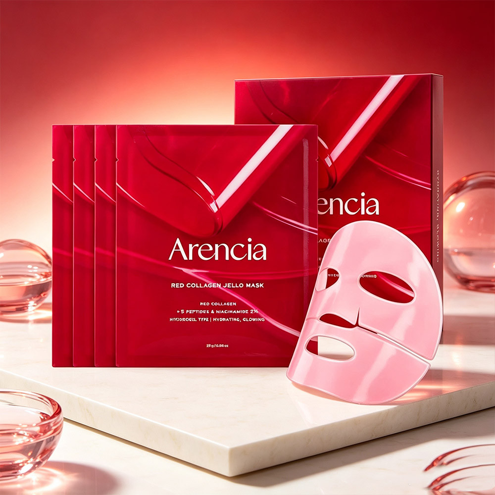Arencia Red Collagen Jello Mask, Firming Brightening Hydrogel Facial Mask, Anti-Aging Revitalizing S