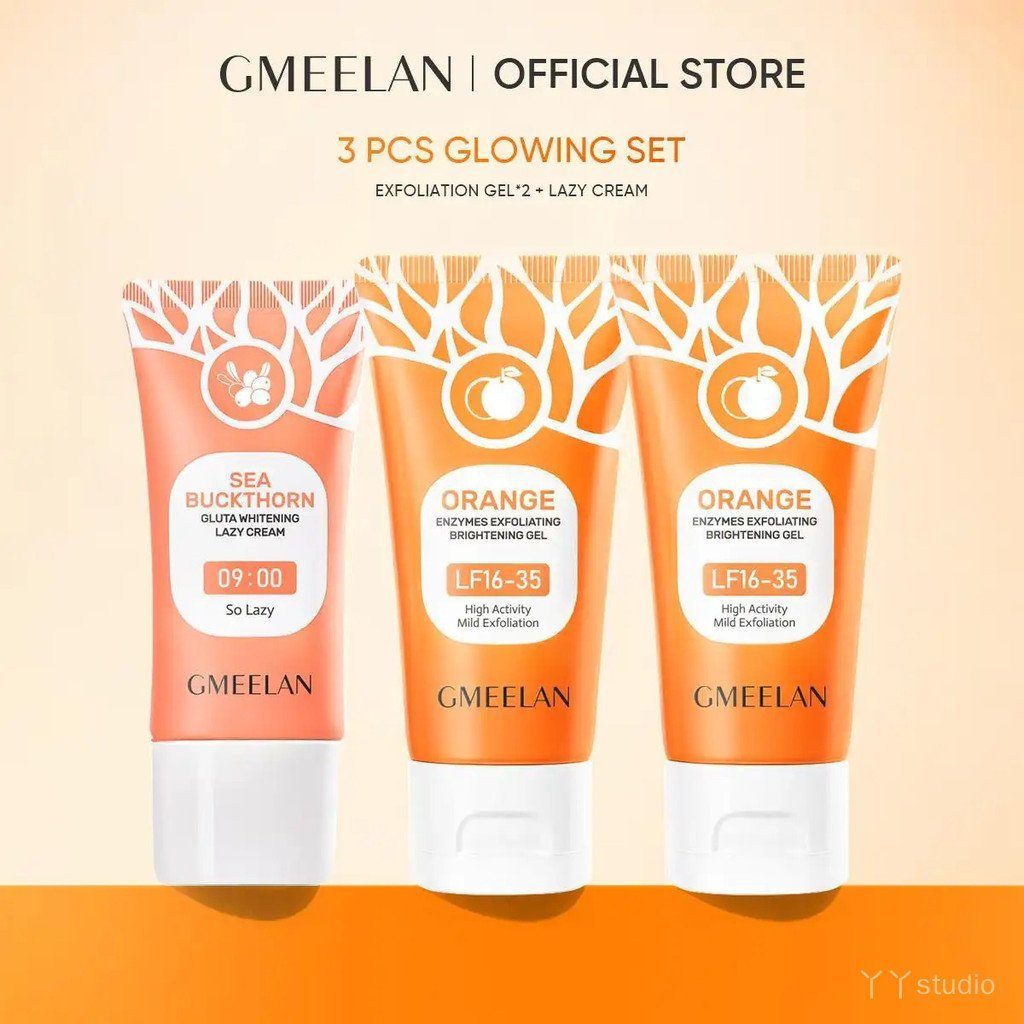 Bộ chăm sóc da GMEELAN Sea Buckthorn Gluta Whitening Lazy Cream + Orange Enzyme tẩy tế bào chết Gel 