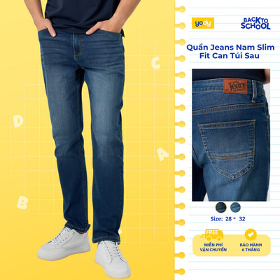Quần Jean nam YODY Dáng Slimfit can túi sau, Dễ phối đồ, co giãn nhẹ TRA - QJM7039