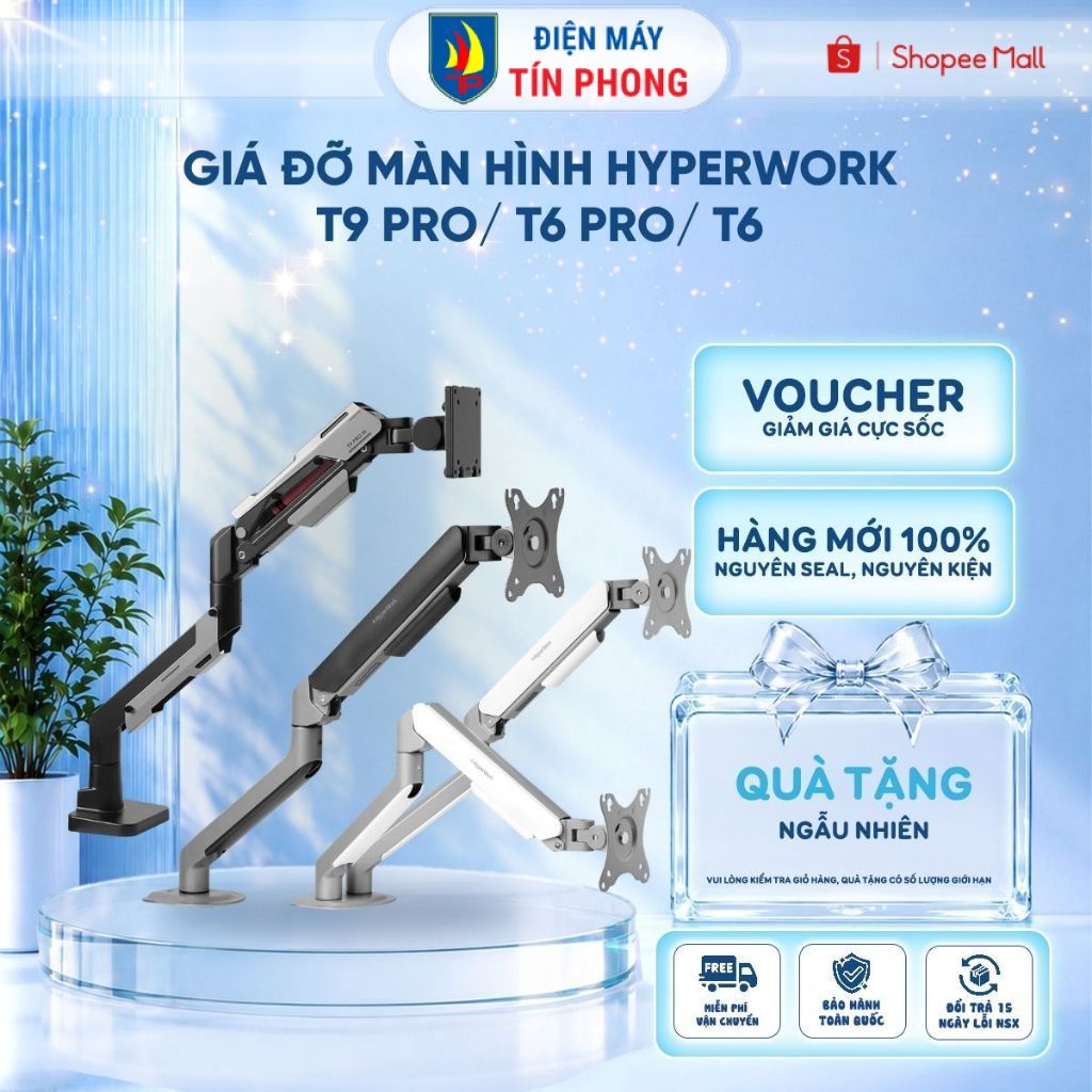 Giá đỡ màn hình HyperWork T9 Pro/ T6 Pro/ T6.V2-BLK - Bảo hành 12 tháng