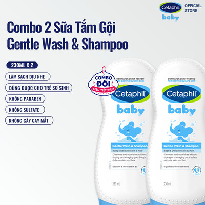 Combo 2 Sữa tắm gội dịu lành cho bé Cetaphil Baby Gentle Wash&Shampoo 230ml/chai