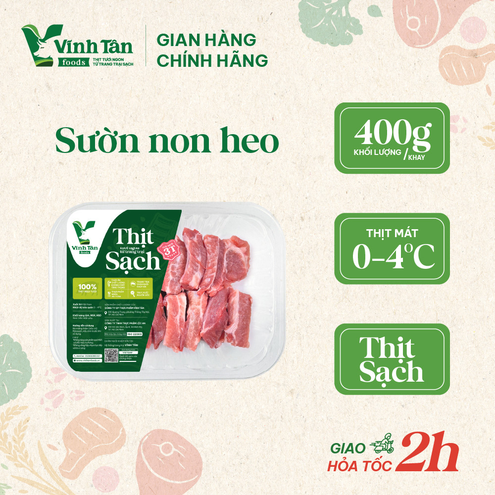 Sườn non Vĩnh Tân Foods hộp 400g - Thịt heo tươi sạch từ gốc [Giao hỏa tốc 4h trong nội thành HCM]