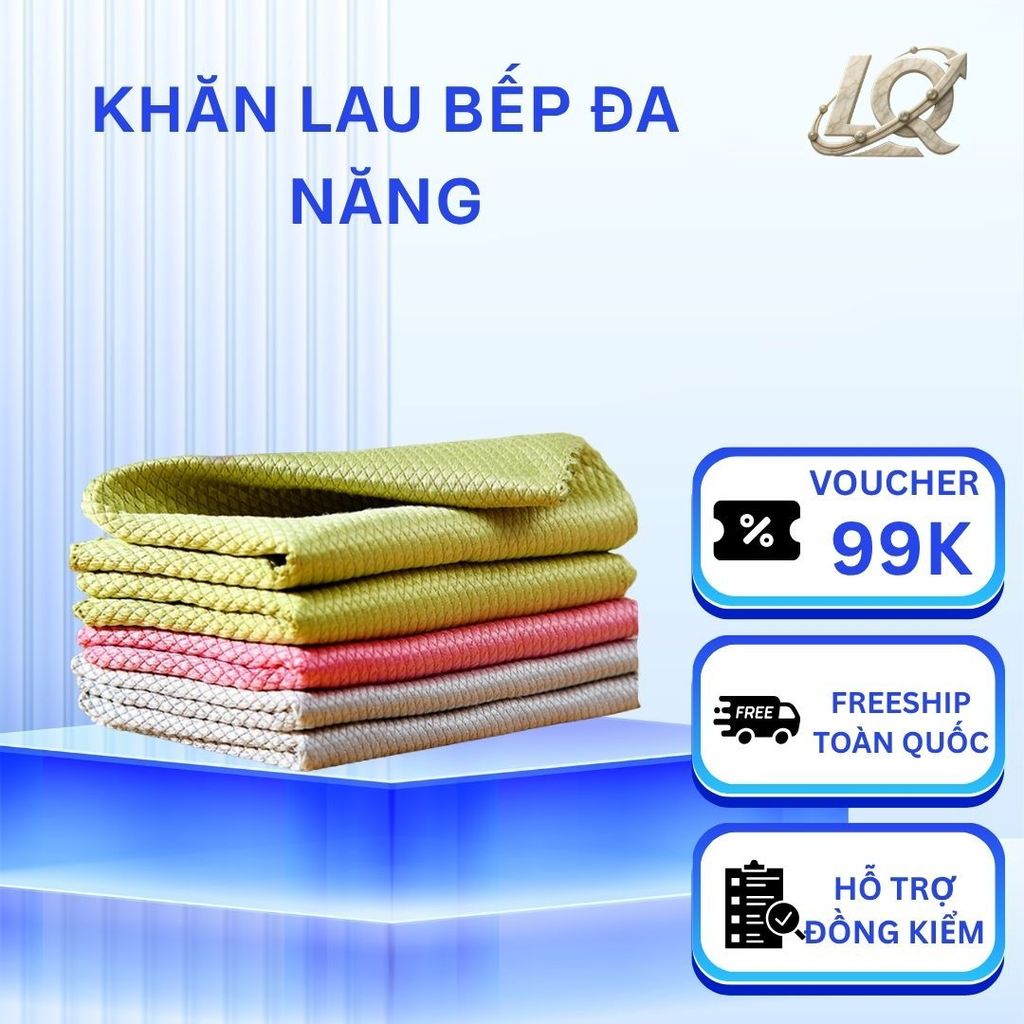 LQ- Combo 5 Khăn lau bếp đa năng siêu thấm hút, lau kính, xe ô tô Parroti Fiber FB01