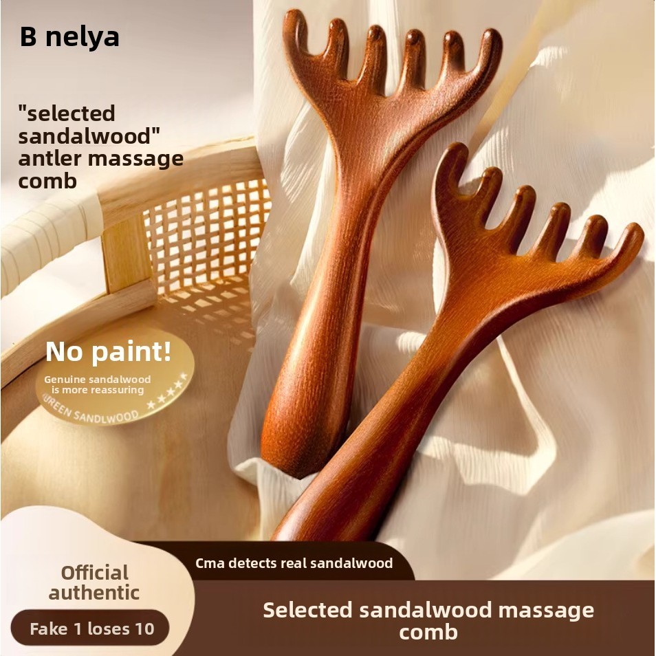 Staghorn Hình Gỗ Đàn Hương Massage Lược Da Đầu Massage Đầu Kinh Tuyến Nạo vét Lymphatic Cạo Massage 