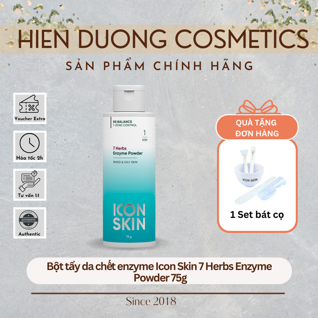 [Đại lý chính hãng] Bột tẩy da chết enzyme Icon Skin 7 Herbs Enzyme Powder 75g | Dành cho da hỗn hợp