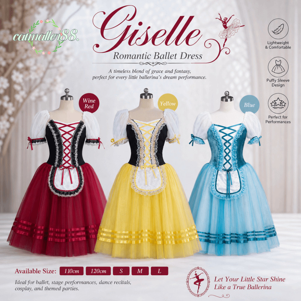 CATMALLER88 Thể Dục Vũ Leotard, Nhung Cross Ribbon Giselle Ballet Tutu Dress, Cổ Điển Dài Tulle Váy 