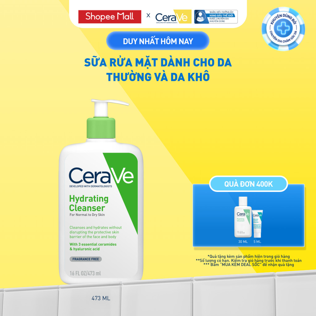 Sữa rửa mặt giúp làm sạch sâu dành cho da thường và da khô Cerave Hydrating Cleanser 473ML