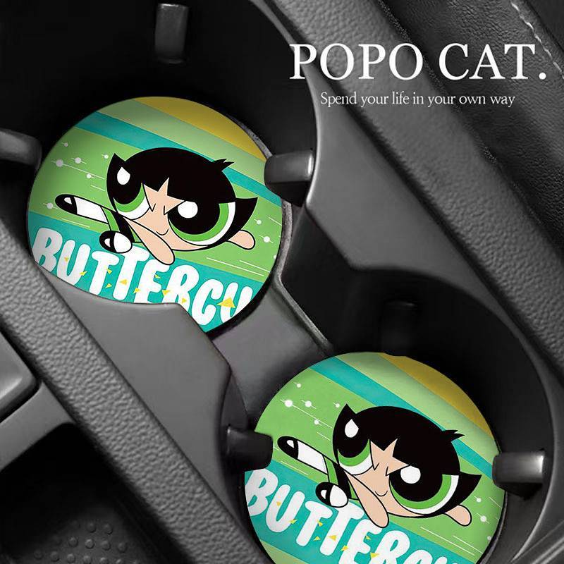 The Powerpuff Girls Car Coaster Car Cup Slot Storage Pad New Car Interior Decoration Thickened Non-S