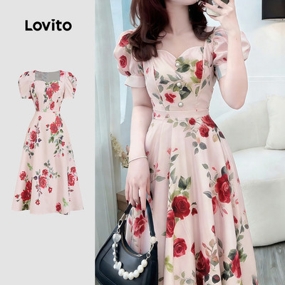 Đầm Lovito thanh lịch khóa kéo xếp ly mùa xuân/hè phong cách cho nữ L178LD024