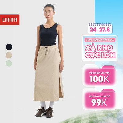 Chân váy khaki nữ dài dáng suông xẻ hai bên gấu cạp chun co giãn CANIFA 6KS26S009