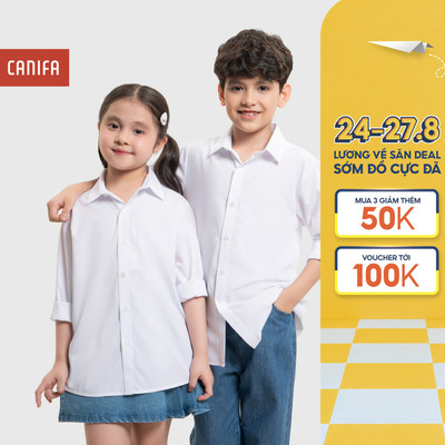 Áo sơ mi unisex trẻ em CANIFA dài tay chất liệu cotton USA 3TH26A002
