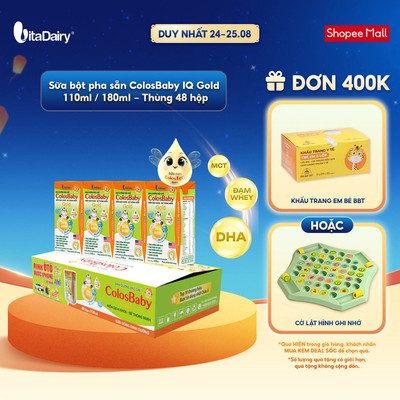 [THÙNG 48 HỘP] Sữa uống dinh dưỡng ColosBaby IQ Gold 110ml/180ml – Bổ sung DHA, hỗ trợ phát triển trí não