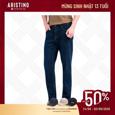 Quần jeans nam ARISTINO xanh đậm, hiệu ứng giặt mài, cotton mềm mại, thấm hút tốt - AJN0060S0