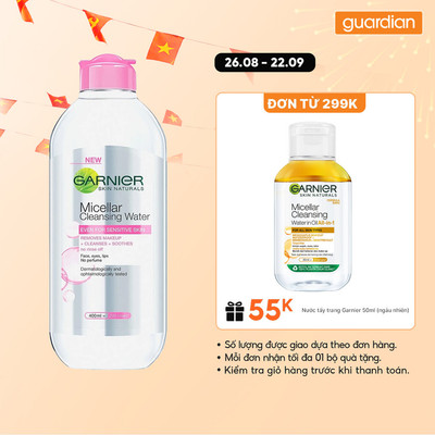 Nước Làm Sạch Và Tẩy Trang Cho Da Nhạy Cảm Micellar Water GARNIER