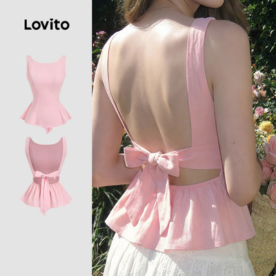 Áo nữ Lovito hồng xuân hè buộc sau lưng phong cách thường ngày L189ED076