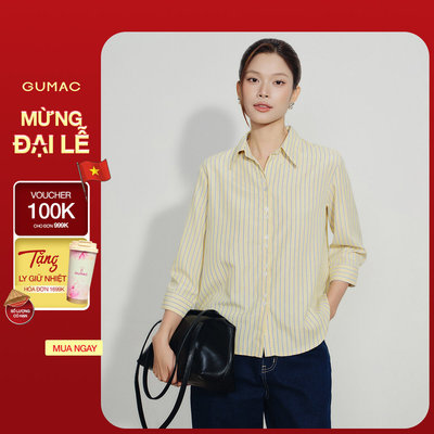 Áo Sơ Mi Nữ GUMAC Form Suông Tay Lửng Đính Nút Đôi Điểm Nhấn Sang Trọng Thoải Mái Dễ Phối Đồ AG08002
