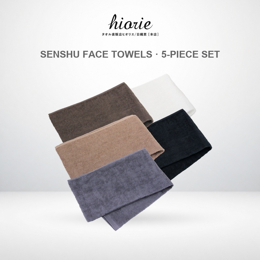 Hiorie Japanese Made Men's Face Towel Long Size Set of 5 - Assorted Colors - Senshu Towel Head Wrap