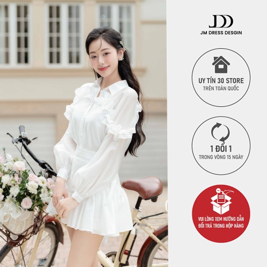Chân váy nhún đục oze sườn 4S21.2406OG, chân váy xòe thắt hai bên chất liệu tơ mềm thiết kế bởi JM D