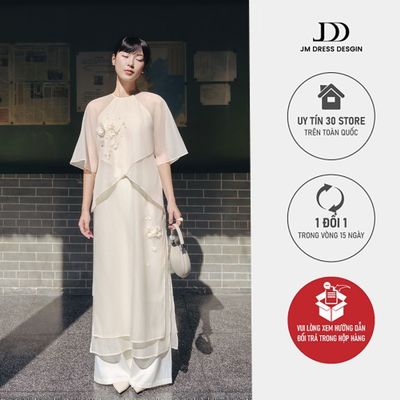 Áo Dài Thanh Đan - Áo Dài Cổ Tròn Bèo Đổ Tay Lửng Rộng 2M06.2509 - Áo Dài Cách Tân Suông Nhẹ Phong Cách Tối Giản JM