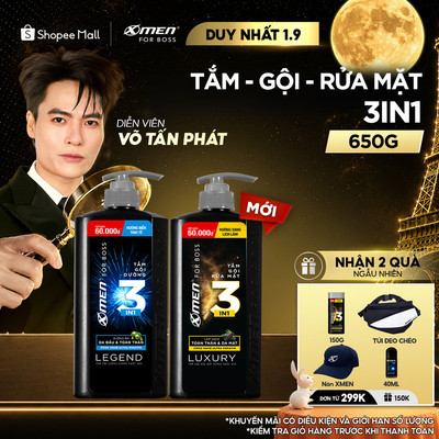 [SVIP] Tắm Gội Rửa Mặt XMen for Boss 3in1 Luxury 630g 350g / Tắm Gội Legend 630g / Intense 650g Hương Nước Hoa Châu Âu