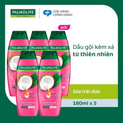 Bộ 5 Dầu gội Palmolive kèm xả 2 trong 1 chiết xuất thiên nhiên Dưỡng Ẩm Bổ Sung 180ml